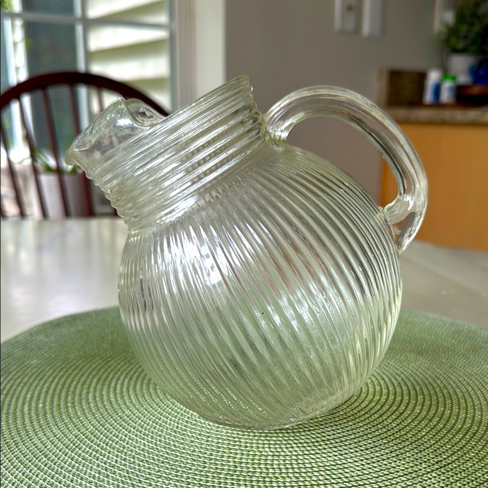Elegant Clear Ribbed Tilting Glass Pitcher